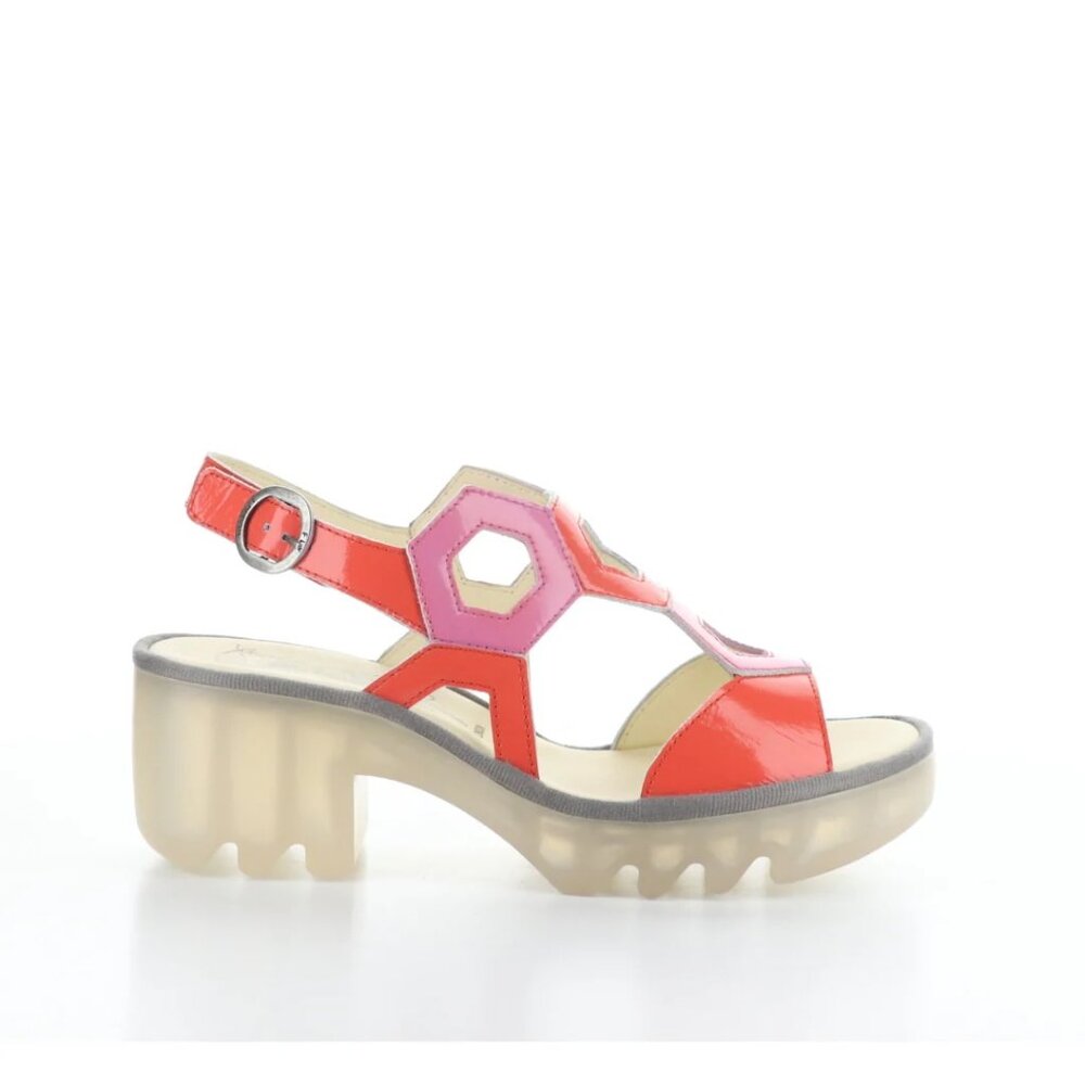 Fly London Pink Geometric Cut Out Sandals with Clear Platform Heeled NWT